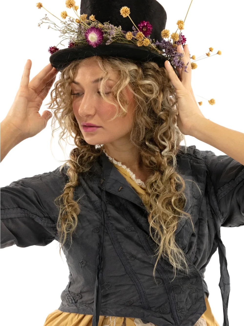 Magnolia Pearl Textured Tie-Front Cropped Inna Jacket tails charcoal silk cotton - Picture 9 of 10